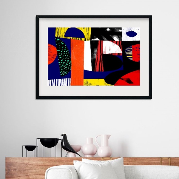 Quadro Abstrato Horizontal Cores Intensas - 60x48cm Moldura:m