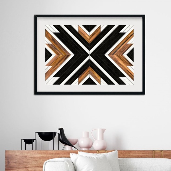 Quadro Abstrato Horizontal Madeira Preto - 60x48cm Moldura:ma