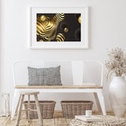 Quadro Abstrato Horizontal Preto E Ouro - 60x48cm Moldura:mad