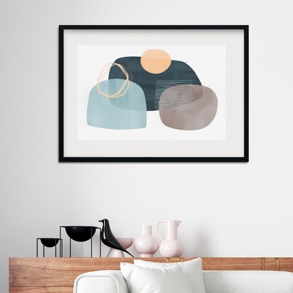 Quadro Abstrato Horizontal Suave - 60x48cm Moldura:madeira Br