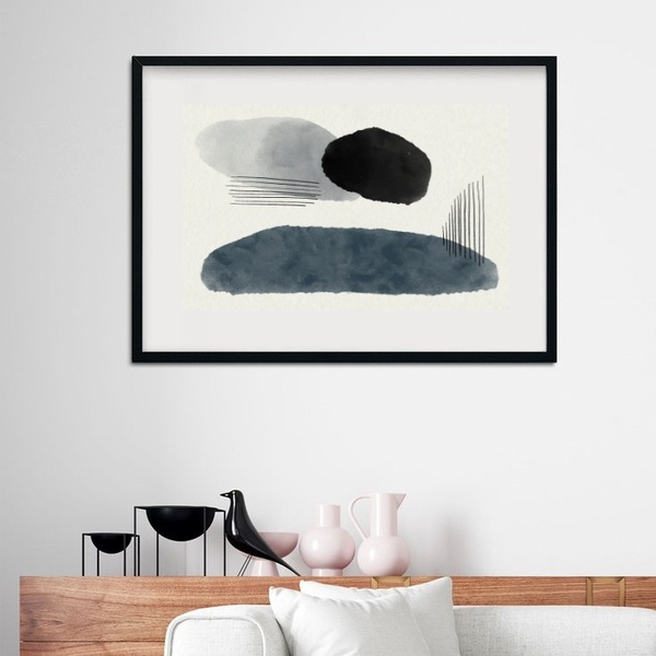 Quadro Abstrato Minimalista Acinzentado - 60x48cm Moldura:mad