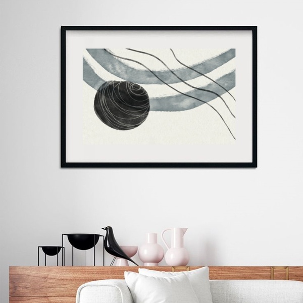 Quadro Abstrato Minimalista Cinza - 60x48cm Moldura:madeira B