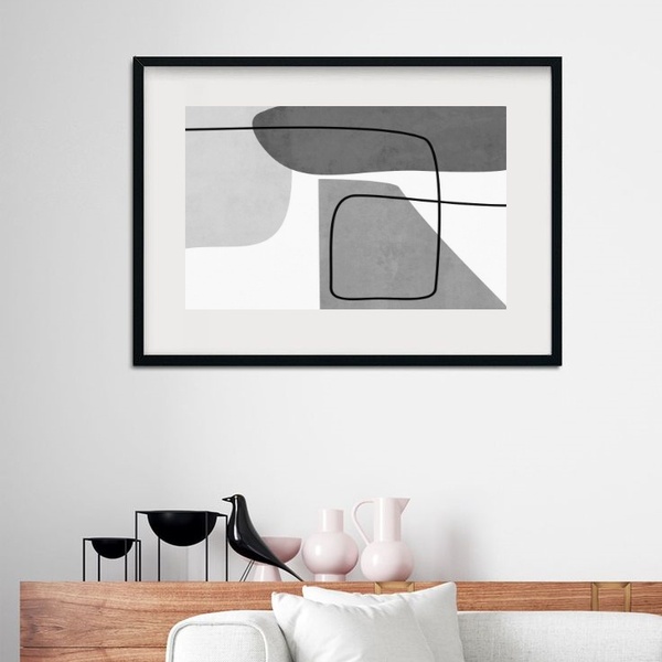 Quadro Abstrato Minimalista Cinza Industrial - 60x48cm Moldur