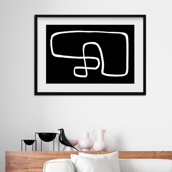 Quadro Abstrato Minimalista P&b - 60x48cm Moldura:madeira Pre