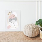 Quadro Abstrato Mulher Borboletas Rosa E Cinza 33x24cm Moldur