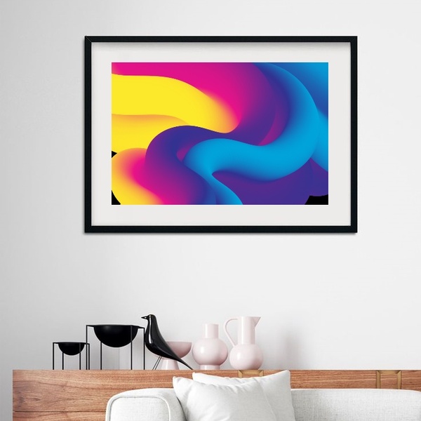 Quadro Abstrato Onda Colorida - 60x48cm Moldura:madeira Branca