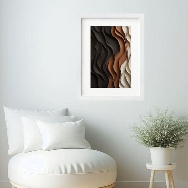 Quadro Abstrato Ondas Marrom Bege Preto- 60x48cm Moldura Bran