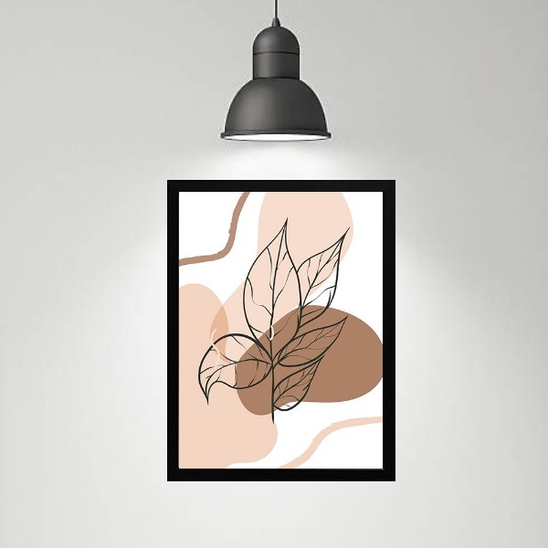 Quadro Abstrato Orgânico Folha Rosê Marrom 33x24cm Moldura:ma