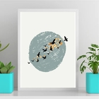 Quadro Abstrato Pássaros Voando 33x24cm Moldura:madeira Preta