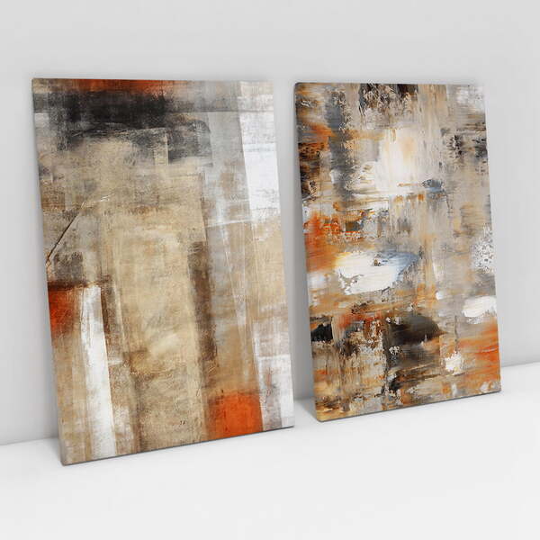 Quadro Abstrato Pinceladas Do Tempo - Kit 2 Telas