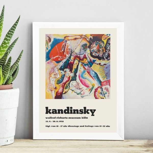 Quadro Abstrato Poster Kandinsky 24x18cm - Com Vidro Moldura:
