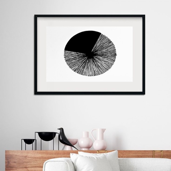 Quadro Abstrato Preto Círculo Nature - 60x48cm Moldura:madeir
