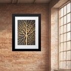 Quadro Abstrato Raíz Preto Dourado- 60x48cm Moldura Branca