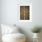 Quadro Abstrato Raíz Preto Dourado- 60x48cm Moldura Branca