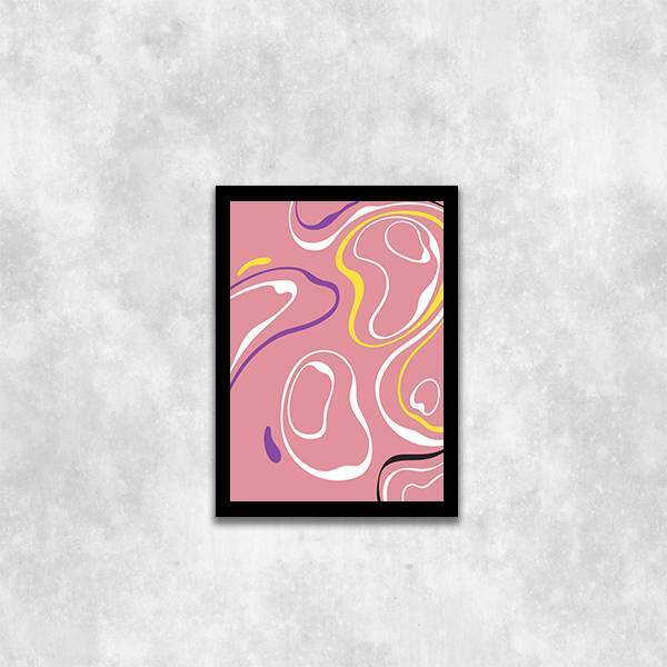 Quadro Abstrato Rosa Ondas 45x34cm - Com Vidro Moldura:madeir
