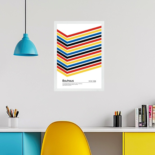 Quadro Abstrato Vintage Bauhaus Multicolor 33x24cm Moldura Br