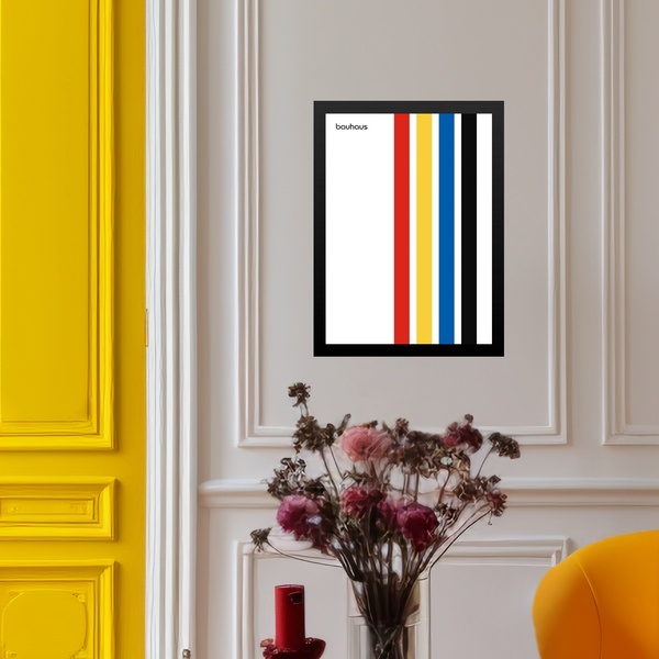 Quadro Abstrato Vintage Bauhaus Multicolor - Linhas 24x18cm M