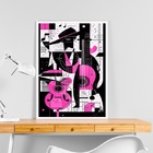 Quadro Abstrato Violão Rosa 24x18cm - Com Vidro Moldura Preta