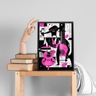 Quadro Abstrato Violão Rosa 24x18cm Moldura Branca