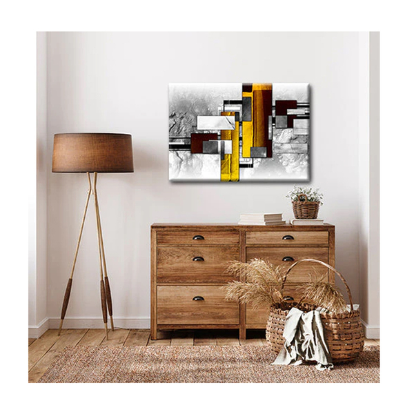 Quadro Abstratos E Geométricos Close Up C/ Moldura Marrom 120