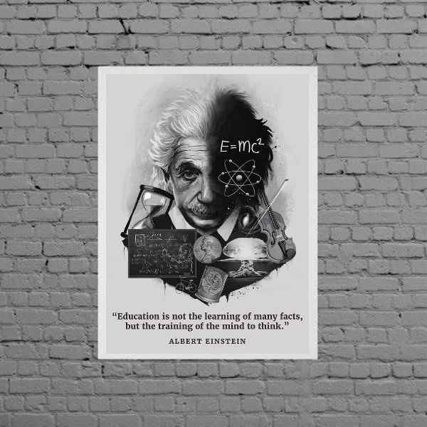 Quadro Albert Einsten Frase 24x18cm - Com Vidro Moldura:madei