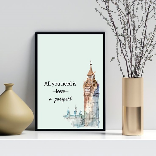 Quadro All You Need Is A Passport 45x34cm - Com Vidro Moldura