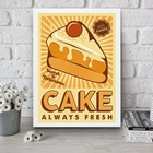 Quadro Amarelo Para Cozinha - Bolo 24x18cm - Com Vidro Moldur