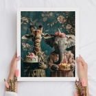 Quadro Amigas Girafa E Elefante 33x24cm - Com Vidro Moldura P