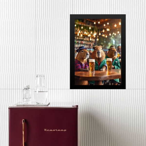 Quadro Amigos Capivaras No Bar 33x24cm Moldura:madeira Branca