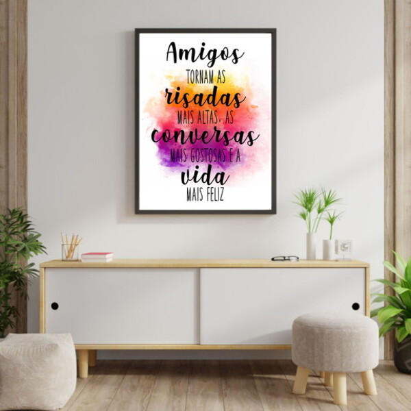 Quadro Amigos, Risadas, Conversas, Vida 33x24cm - Com Vidro M