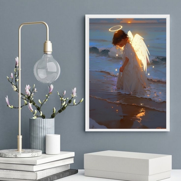 Quadro Anjinho Criança Saindo Do Mar 33x24cm - Com Vidro Mold