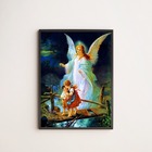 Quadro Anjo Da Guarda Com Crianças 24x18cm Moldura:madeira Pr