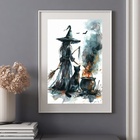 Quadro Aquarela Bruxa - 60x48cm Moldura Branca