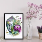 Quadro Aquarela Buda Com Flor De Lotus 45x34cm - Com Vidro Mo