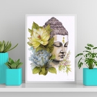 Quadro Aquarela Buda Com Flores 24x18cm Moldura:madeira Branca
