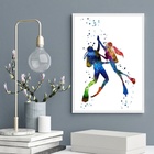 Quadro Aquarela Casal De Mergulhadores 24x18cm Moldura:madeir