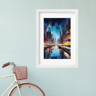 Quadro Aquarela Cidade Noite - 60x48cm Moldura Preta