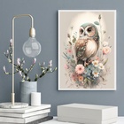 Quadro Aquarela Corujinha Com Flores 24x18cm Moldura Branca