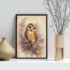 Quadro Aquarela Corujinha Vintage 45x34cm - Com Vidro Moldura
