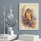 Quadro Aquarela Corujinha Vintage 45x34cm Moldura Preta