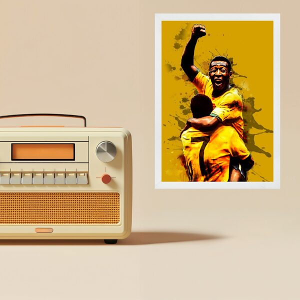 Quadro Aquarela Futebol Do Brasil - Comemoração 45x34cm - Com