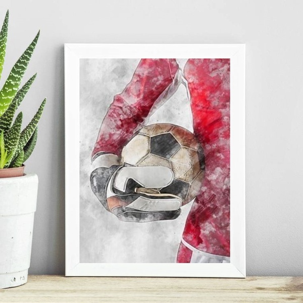 Quadro Aquarela Futebol - Goleiro 24x18cm - Com Vidro Moldura