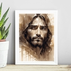 Quadro Aquarela Jesus Abstrato Neutro 33x24cm Moldura:madeira