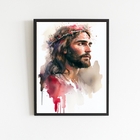 Quadro Aquarela Jesus Cristo 24x18cm - Com Vidro Moldura:made