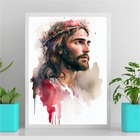Quadro Aquarela Jesus Cristo 24x18cm - Com Vidro Moldura:made