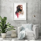 Quadro Aquarela Jesus Cristo - 60x48cm Moldura:madeira Branca