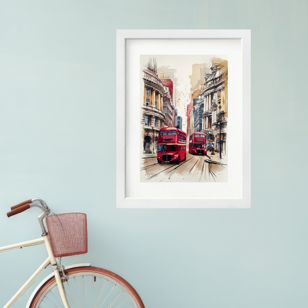 Quadro Aquarela Londres Inglaterra - 60x48cm Moldura Preta