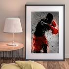 Quadro Aquarela Lutador Boxe - 60x48cm Moldura:madeira Branca