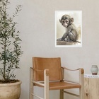 Quadro Aquarela Macaquinho 33x24cm Moldura:madeira Preta