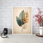 Quadro Aquarela Moderna Folha Cores Suaves 24x18cm - Com Vidr